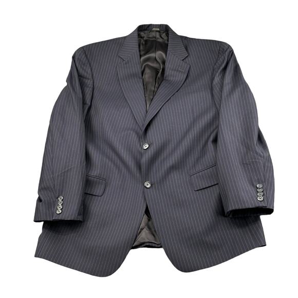 Hart Schaffner Marx Suit Jacket Mens 44L Navy Pinstripe Gold Trumpeter Wool Work